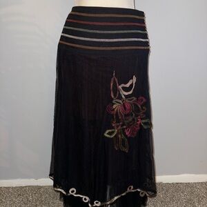 Basil & Maude NWT Embroidered Black Floral Skirt